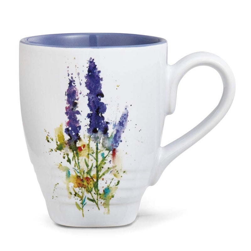 DEMDACO Dean Crouser Lavender Flower Watercolor Blue 16 Ounce Glossy Ceramic Stoneware Floral Mug with Easy Grip Handle - Image 4